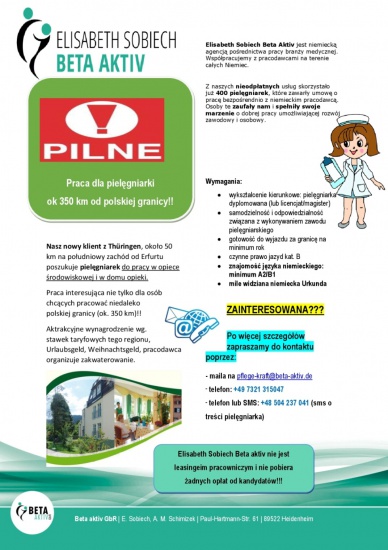 Pielęgniarka - praca w opiece środowiskowej i w domu opieki